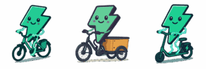 eavi mascot riding e-bike, e-cargo bike, e-scooter